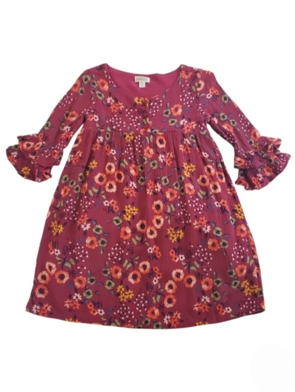 K1407 * Gymboree Girls Autumn Floral Dress Fully Lined Burgundy Size 2T